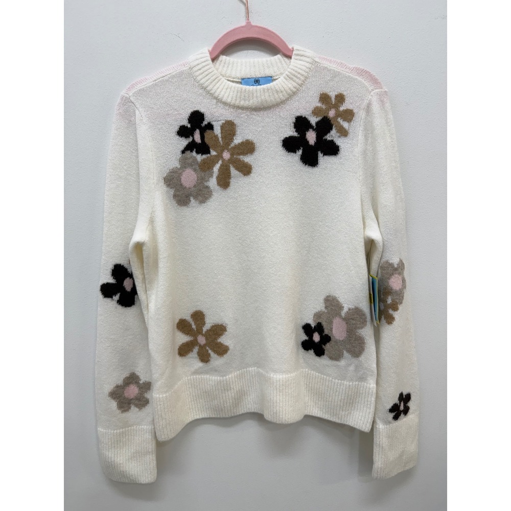 Floral Sweater Medium Ivory Floral Crewneck Long Sleeve Pullover
